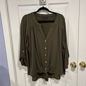 Olive Button-Front Blouse